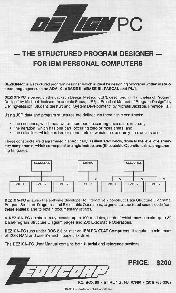 DEZIGN software brochure with early Zeducorp logo