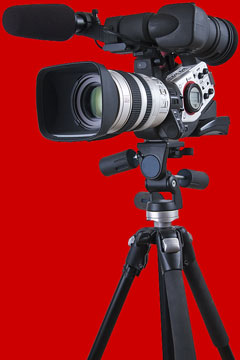 video camera on red background