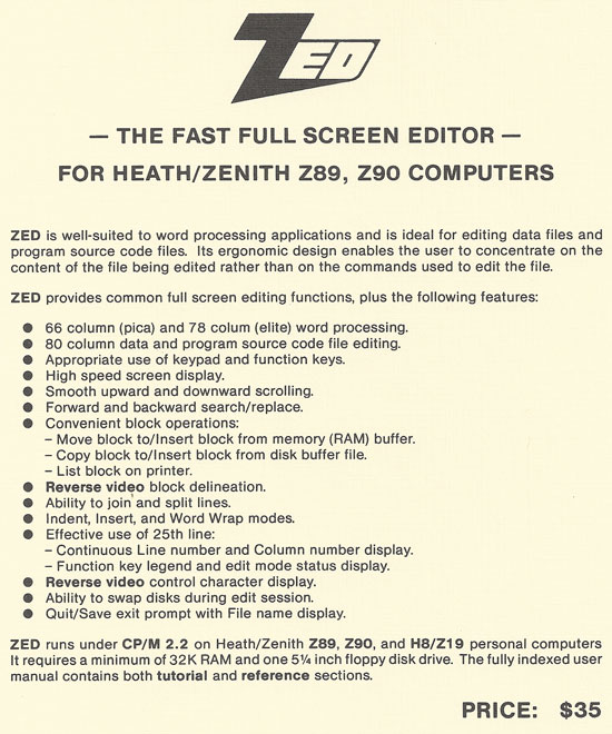 ZED software cover page